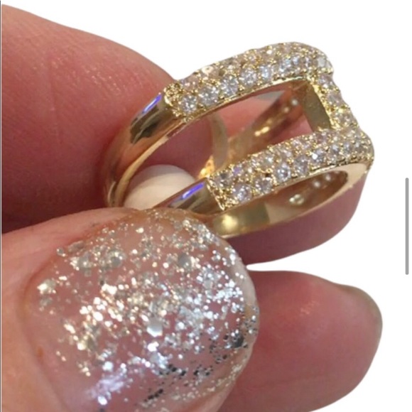 18K Gold Plated Pave CZ Stone Double Band Ring Size 7 Brand New - Picture 8 of 14